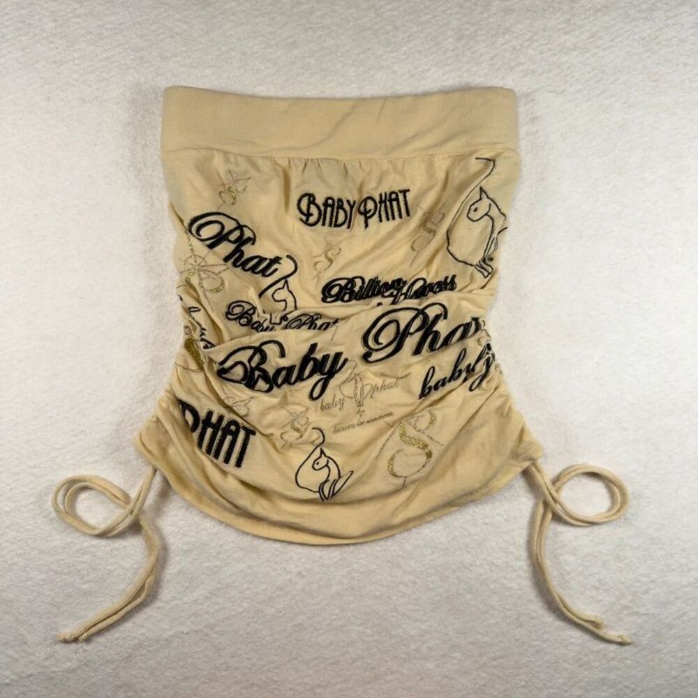 Vintage Y2K Baby Phat All Over Script Print Ruched Tube Top Size Medium
